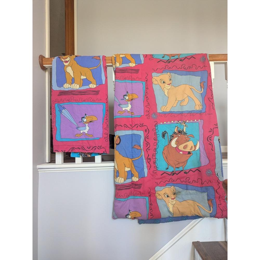 Vtg 90s Disney Lion King Kids Twin Bedding Reversible Comforter & Flat Sheet Set